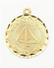 Dazzlers 14K Solid Yellow Gold Newport RI Rhode Island Round Medal Charm Pendant